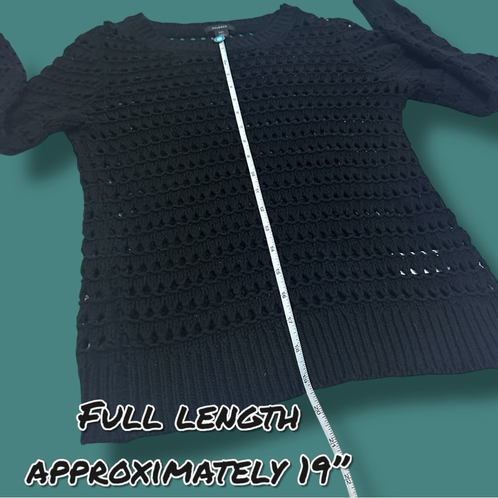 EUC HALOGEN Open Knit Crew Neck Sweater in Black. Size XXS - Picture 8 of 12